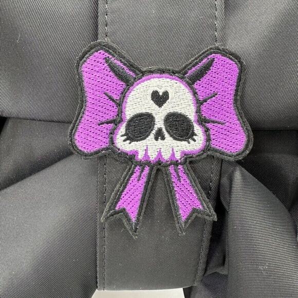 Unbranded Goth Punk Crossbody Purse Black Nylon Skull Purple Bow Monster Emo - Picture 6 of 8